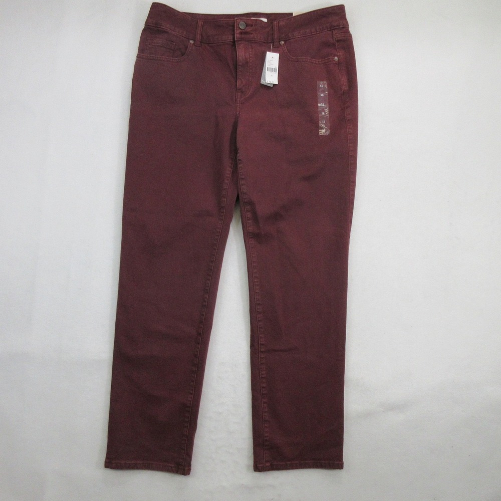 Lane Bryant Women Jeans 16 Straight Tighter Tummy High Rise Burgundy Stretch New